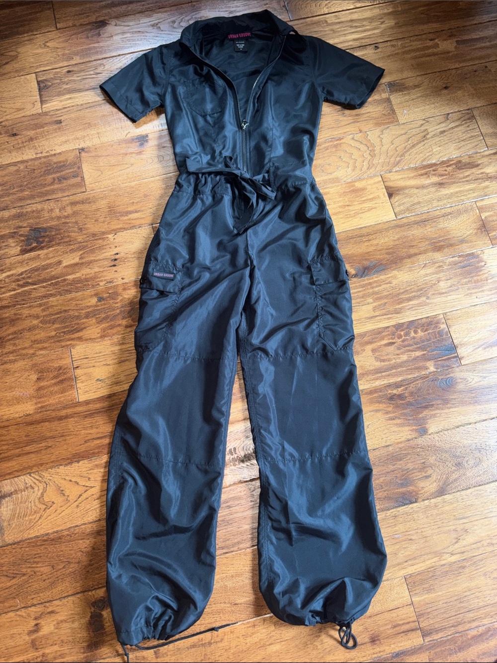 Black Utility Jumpsuit with Drawstring Ankles